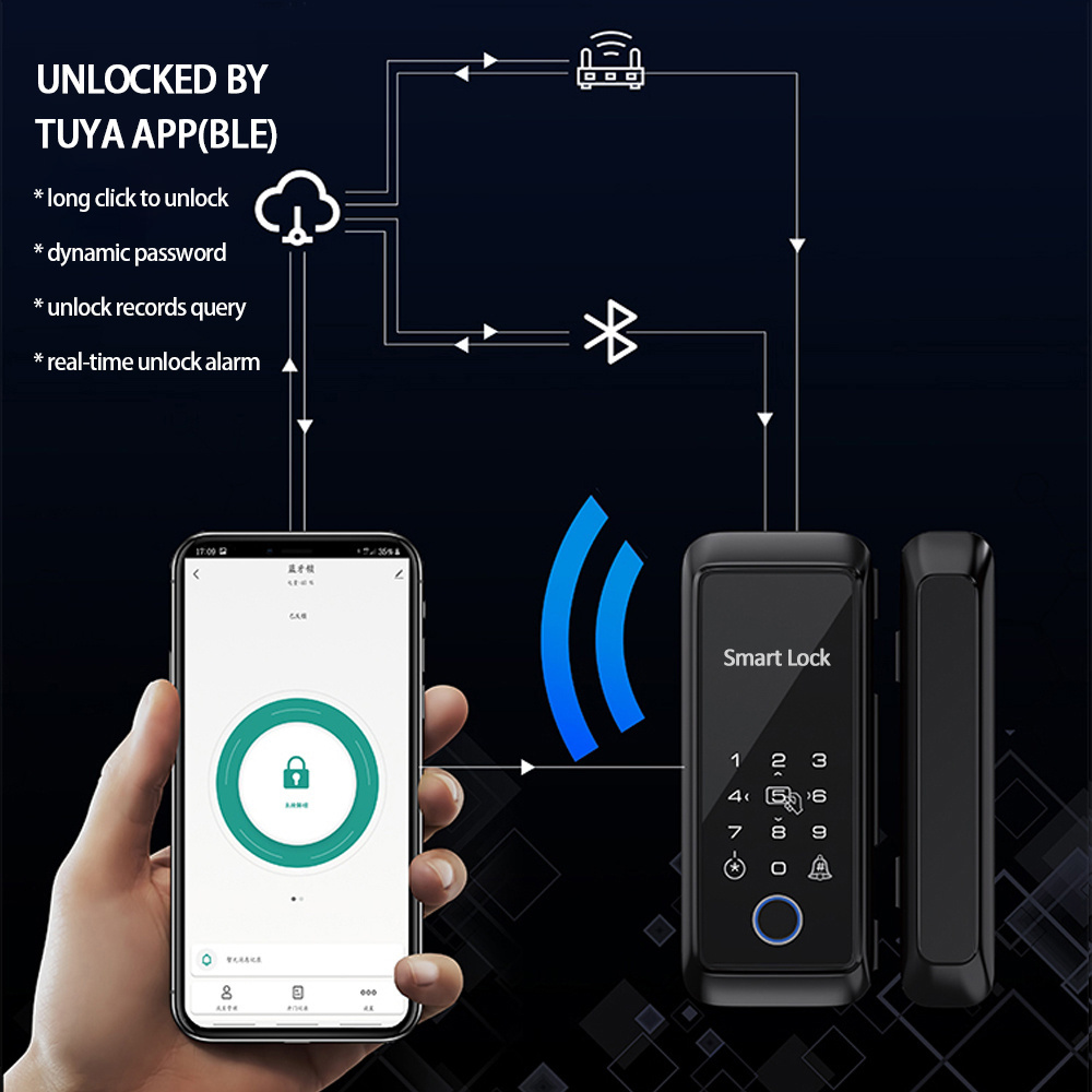 WAFU WF-T3 Smart Glass Door Biometric Fingerprint lock 13.56Mhz RFID Card Remote Control Phone App Bluetooth Tuya Electric Lock