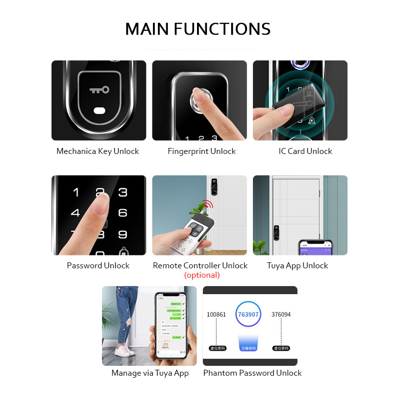 WAFU Double Sided Fingerprint Outdoor Lock for Gate /Courtyard Door Electronic Door Lock Waterproof Tuya Smart Rim Door Lock