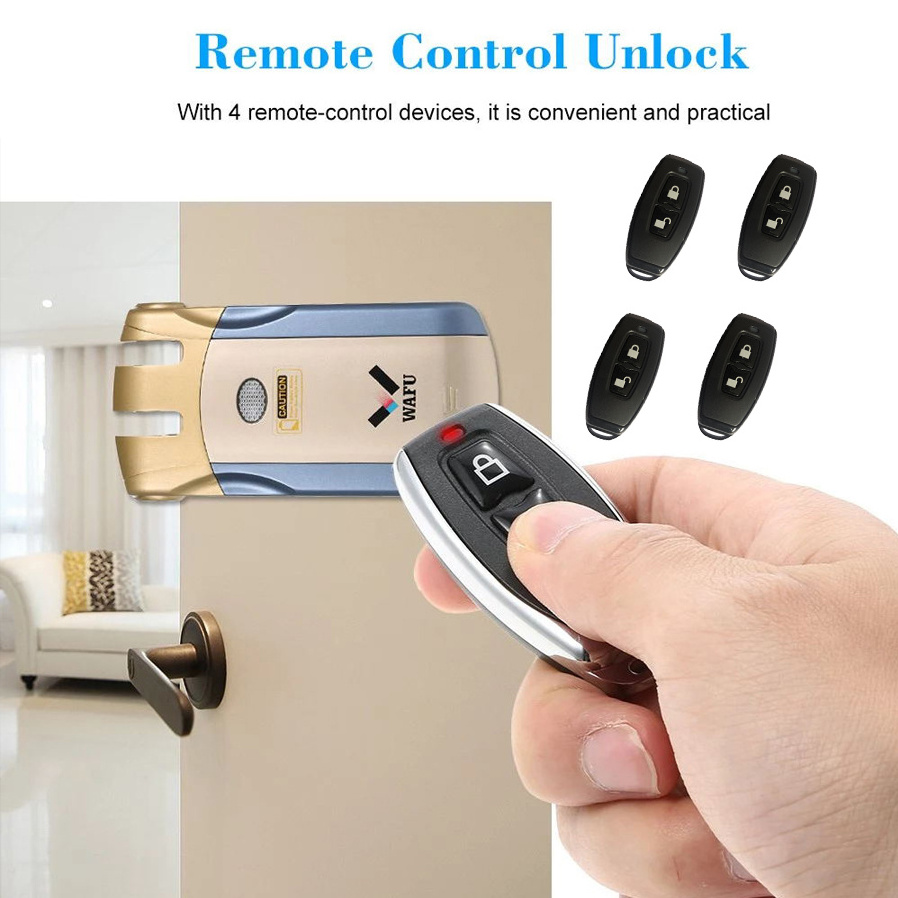 WAFU WF-019 Cerradura Intelligente for Home Security Remote Control Smart Door Lock Keyless Entry Door Lock with 4 Remote Keys