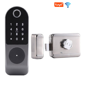 waterproof cerradura intelligente con wifi tuya smart rim door lock fingerprint outdoor fechadura electronica gate door lock 12v