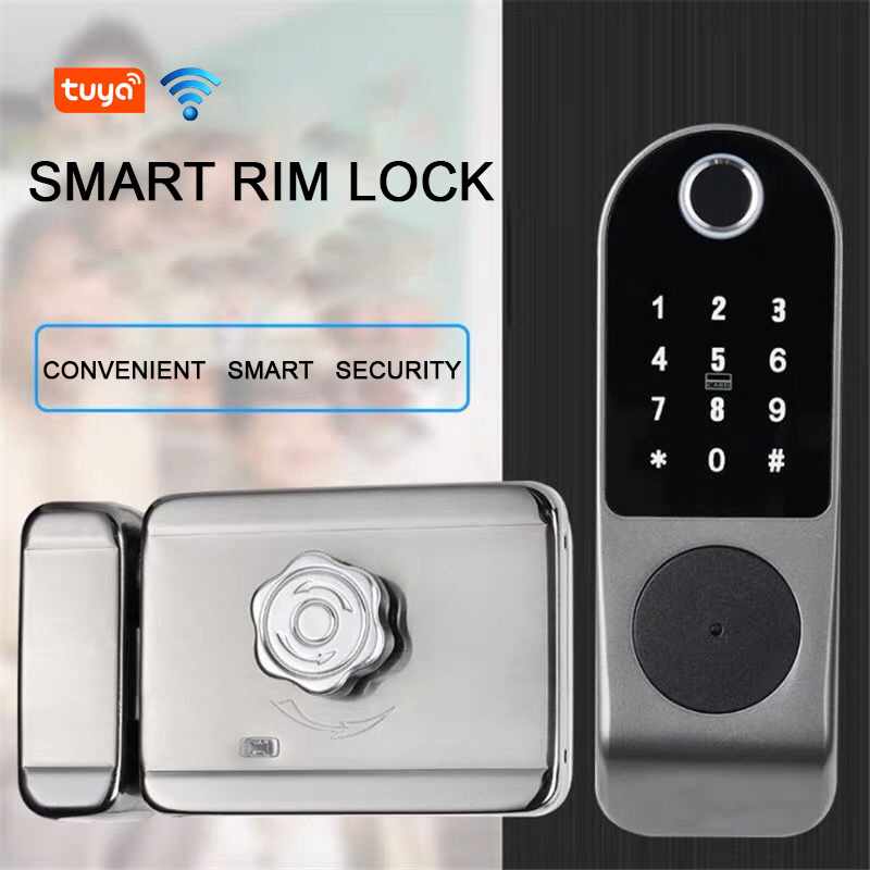 waterproof cerradura intelligente con wifi tuya smart rim door lock fingerprint outdoor fechadura electronica gate door lock 12v