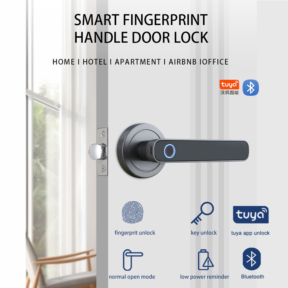 WAFU Tuya Smart Fingerprint Door Lock Bedroom Keyless Entry Door Lock Biometric Home Door Handle Lock for Office Apartment