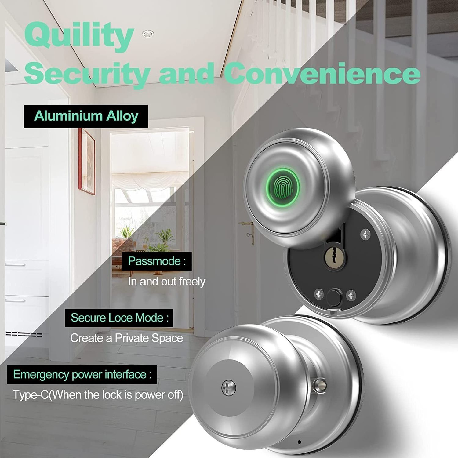 WAFU Euro Tuya APP Biometric Fingerprint Mechanical Keys Bluetooth Cylinder Smart Door Lock Electronic with Smart Door Knob Lock