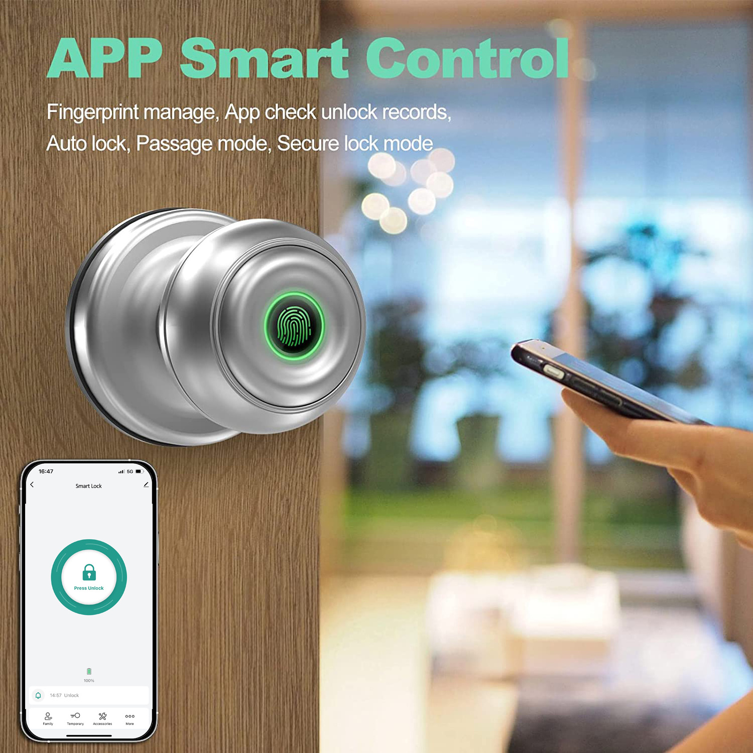 WAFU Euro Tuya APP Biometric Fingerprint Mechanical Keys Bluetooth Cylinder Smart Door Lock Electronic with Smart Door Knob Lock