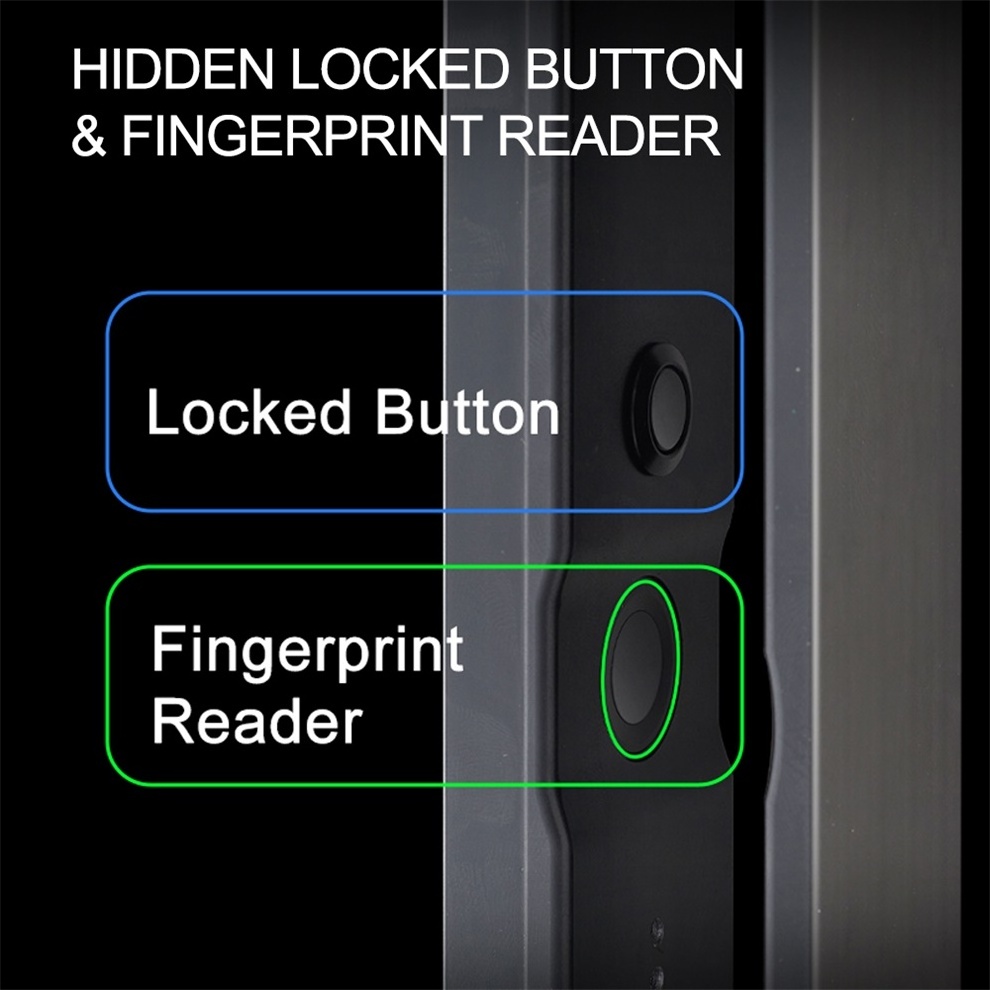 WAFU Fully Automatic Aluminum Door Lock Hidden Fingerprint Biometric Lock Sliding Door with Slim Smart Deadbolt Door Lock