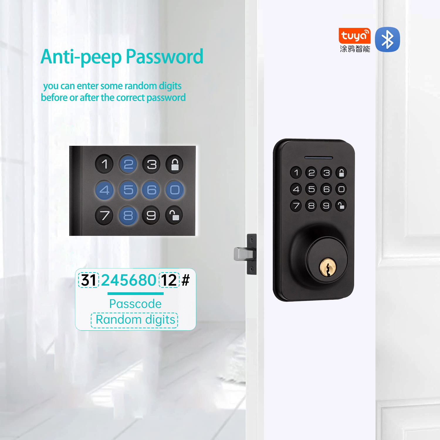 WAFU Hot Sale Bluetooth Smart Lock Tuya with Keypad & Machine Key Electronic Digital Door Lock Automatic Deadbolt Lock for Home