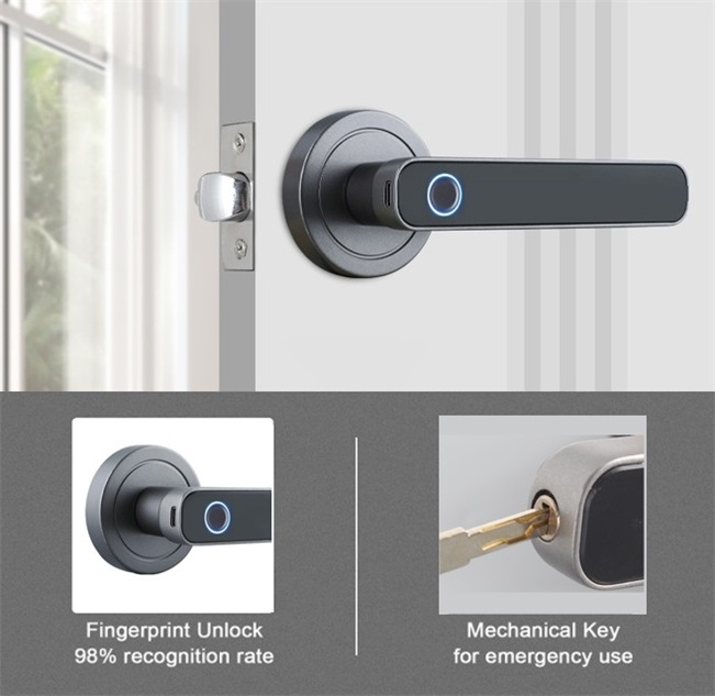 WAFU Unlock Door Handle Fingerprint Door Lock Fingerprint Electronic Aluminum Alloy Semiconductor Smart Handle Door Lock Key