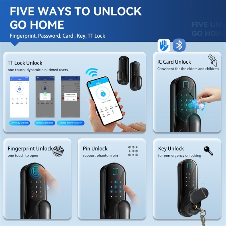 Electronic TTlock Waterproof Smart Tuya Lock Biometric Fingerprint Password Card Keyless Smart Wifi Door Lock