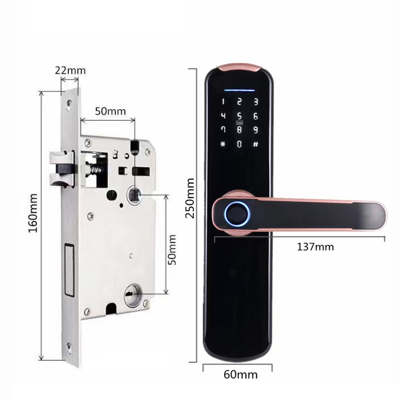 New Design Aluminum Alloy Card Password Fingerprint Key Electronic Smart Door Lock Tuya Smart wifi App Door Lock Home Security