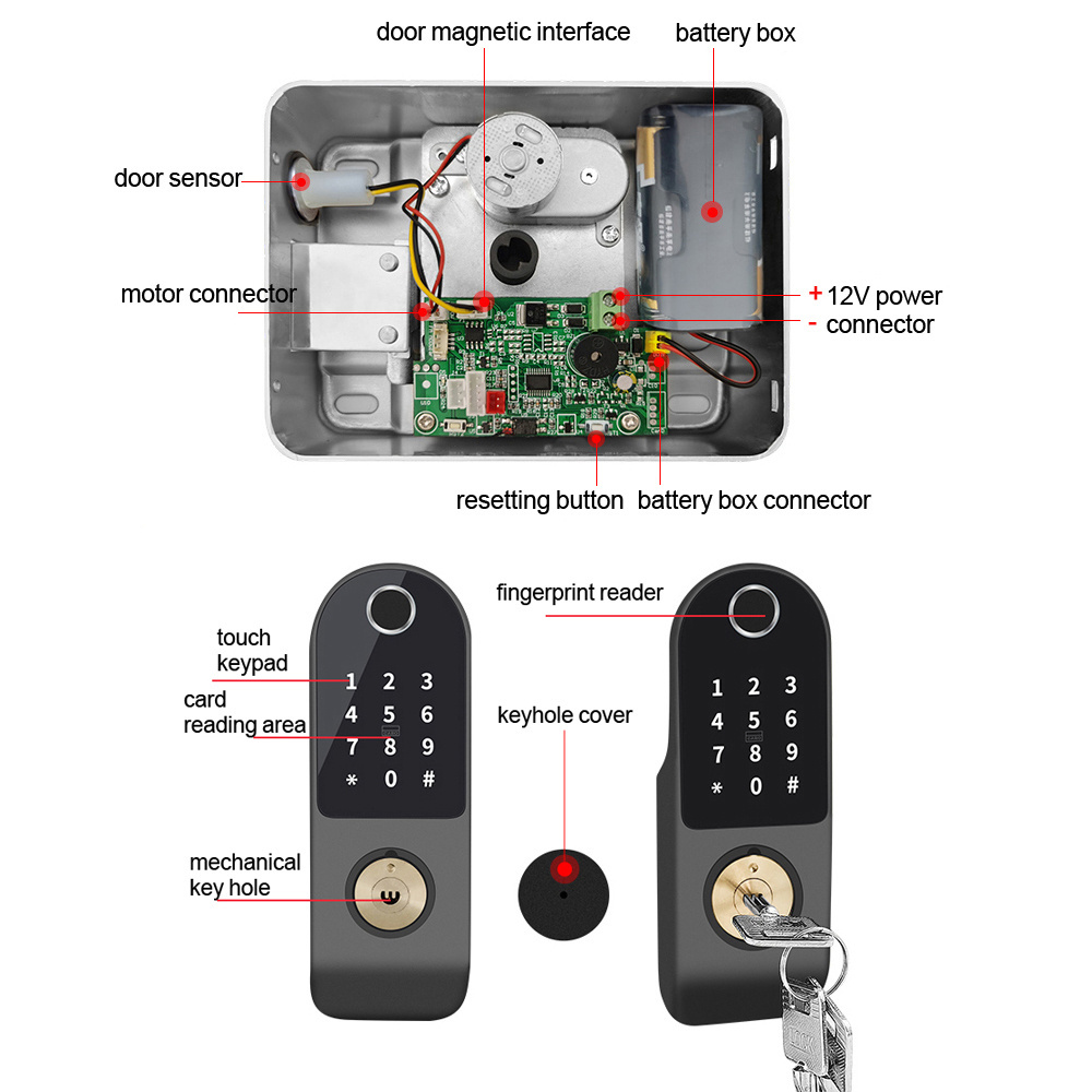 WAFU waterproof electric bolt lock with key cylinder biometric fingerprint door lock for outdoor gate door digital door lock 12V