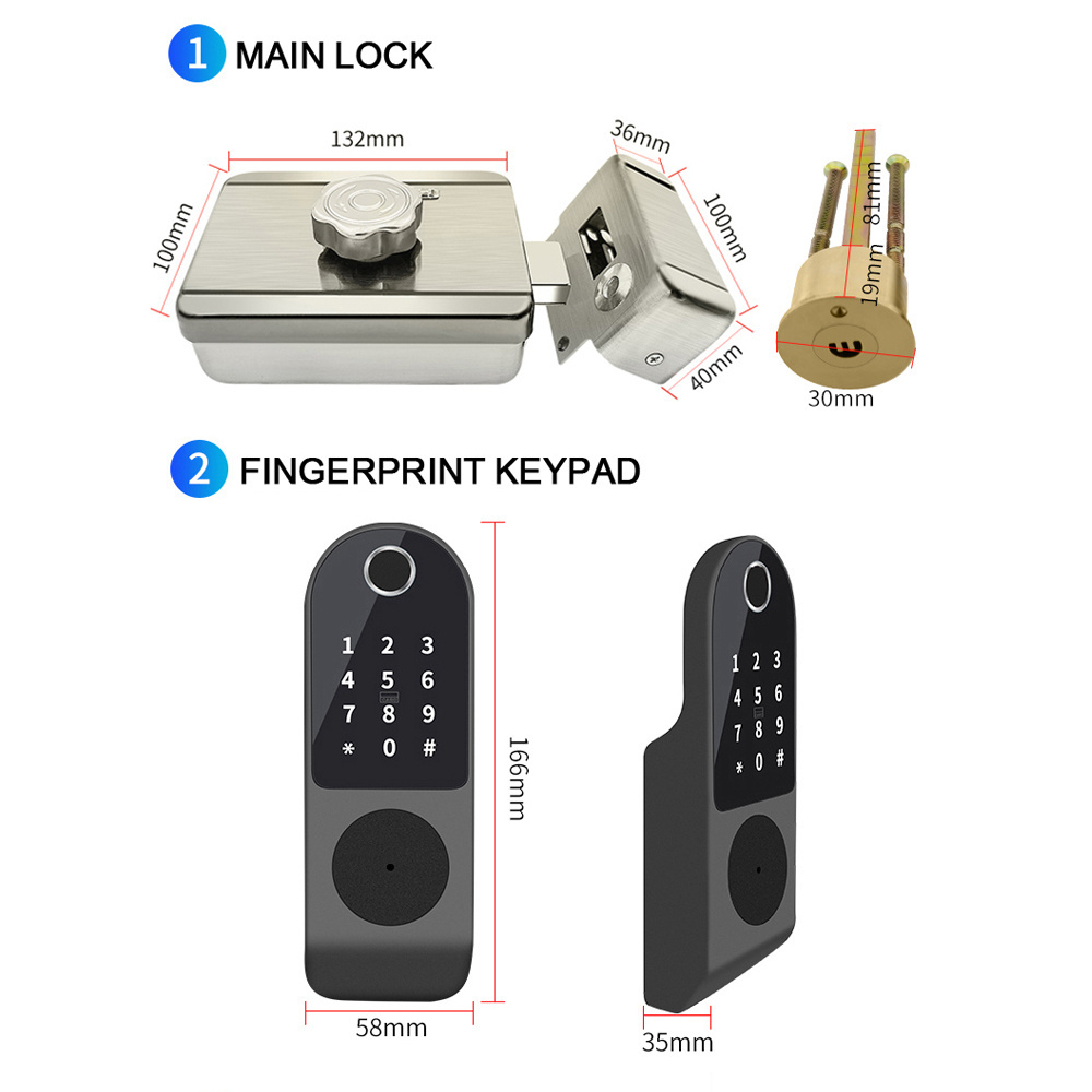 WAFU waterproof electric bolt lock with key cylinder biometric fingerprint door lock for outdoor gate door digital door lock 12V