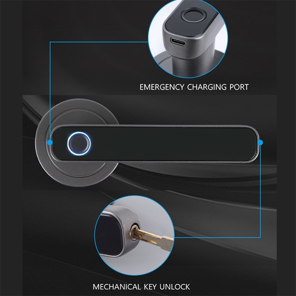 WAFU Unlock Door Handle Fingerprint Door Lock Fingerprint Electronic Aluminum Alloy Semiconductor Smart Handle Door Lock Key