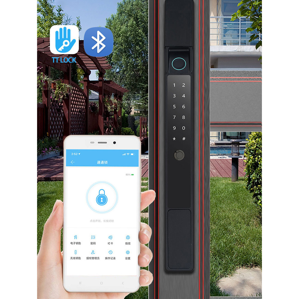 WAFU TT LOCK APP BLE APP Remote Control Smart Fingerprint Aluminum Door Lock Slim Fully Automatic Fingerprint Door Lock Sliding