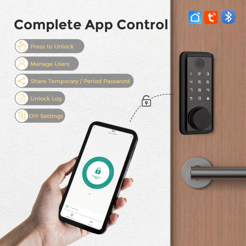 WAFU Bluetooth Tuya APP Smart Remote Control Door Lock Biometric Fingerprint Password Deadbolt Lock Automatic Latch Door Lock