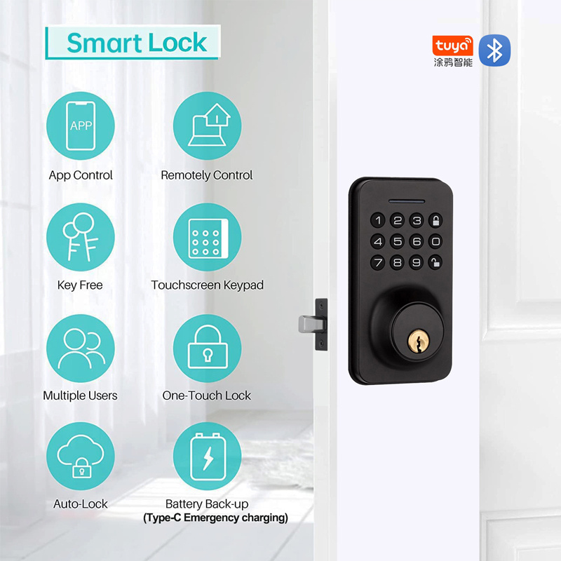 WAFU X2 Tuya App Keypad Smart Knob Door Lock Deadbolt for Home Hotel Electronic Digital Door Lock Deadbolt for Bedroom Home Safe