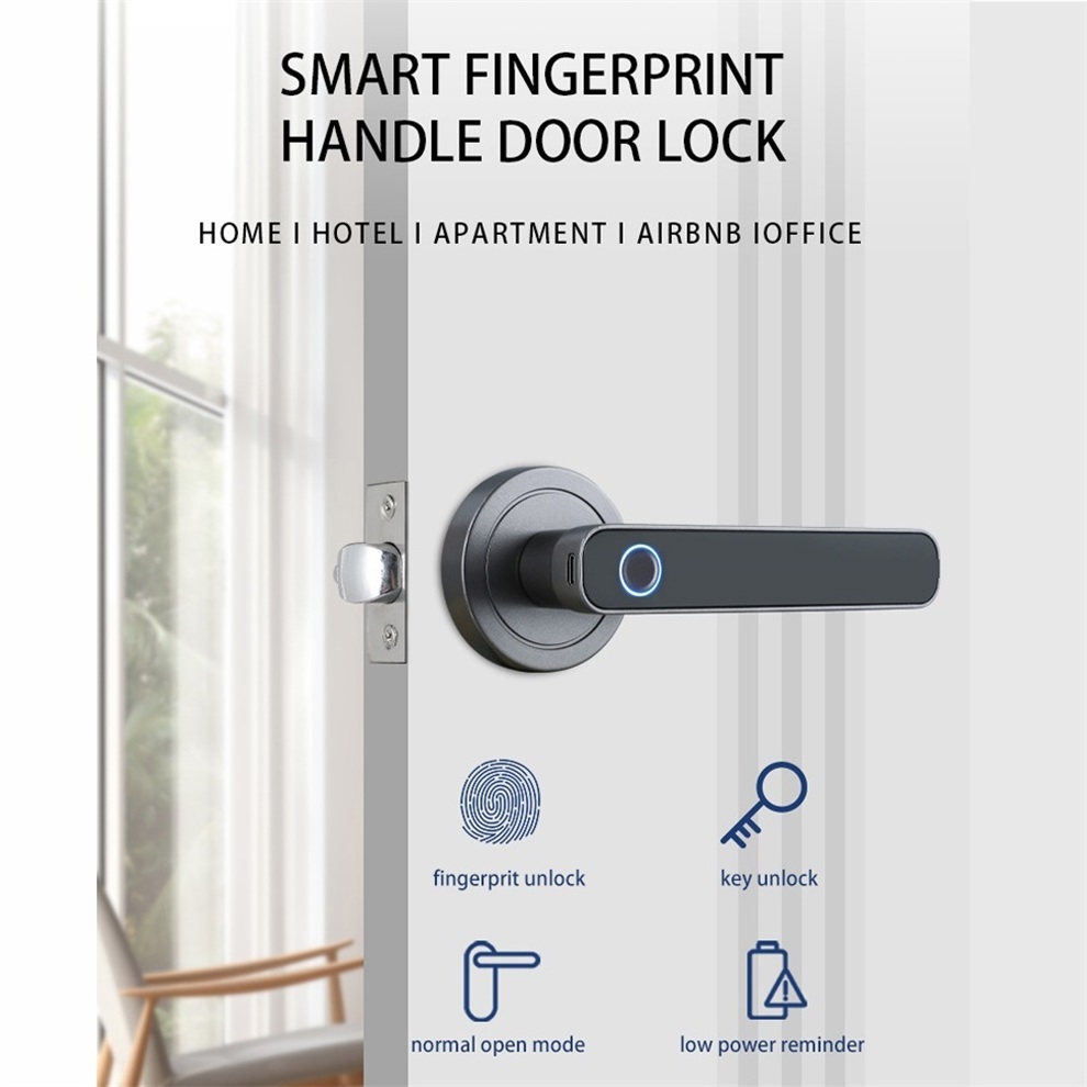 WAFU Unlock Door Handle Fingerprint Door Lock Fingerprint Electronic Aluminum Alloy Semiconductor Smart Handle Door Lock Key