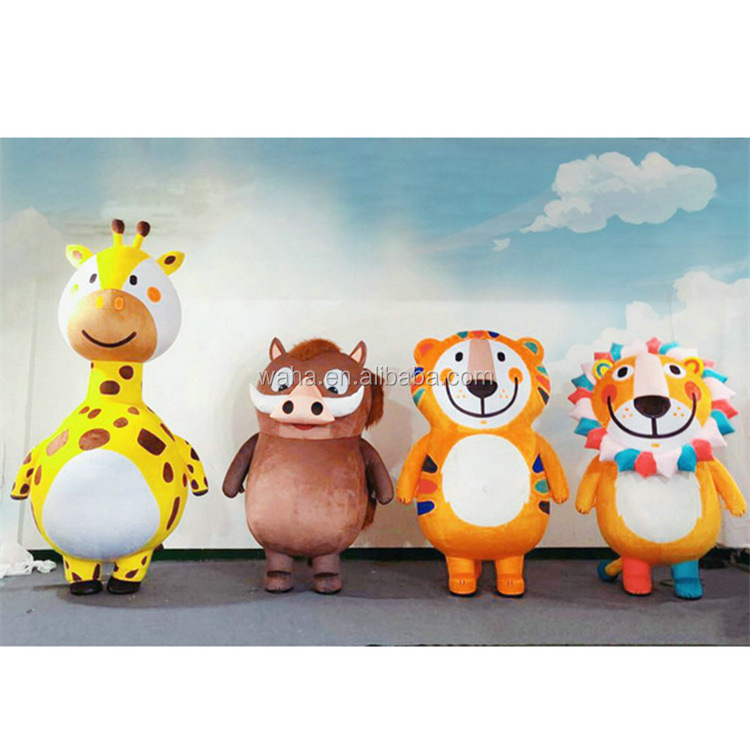 Street parade decoration walking inflatable giraffe lion tiger wild boar animal costume with plush material