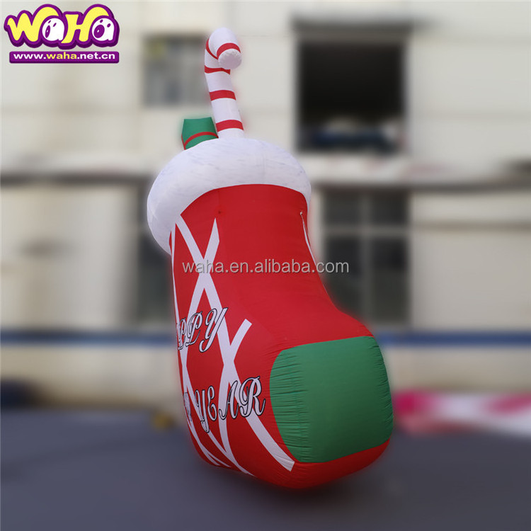 Attractive red color inflatable christmas sock/ inflatable gift stocking for christmas advertising decoration