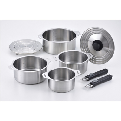 EM-032 IH stainless steel cookware set sauce pans steamer plate removable handle 16cm,18cm,20cm