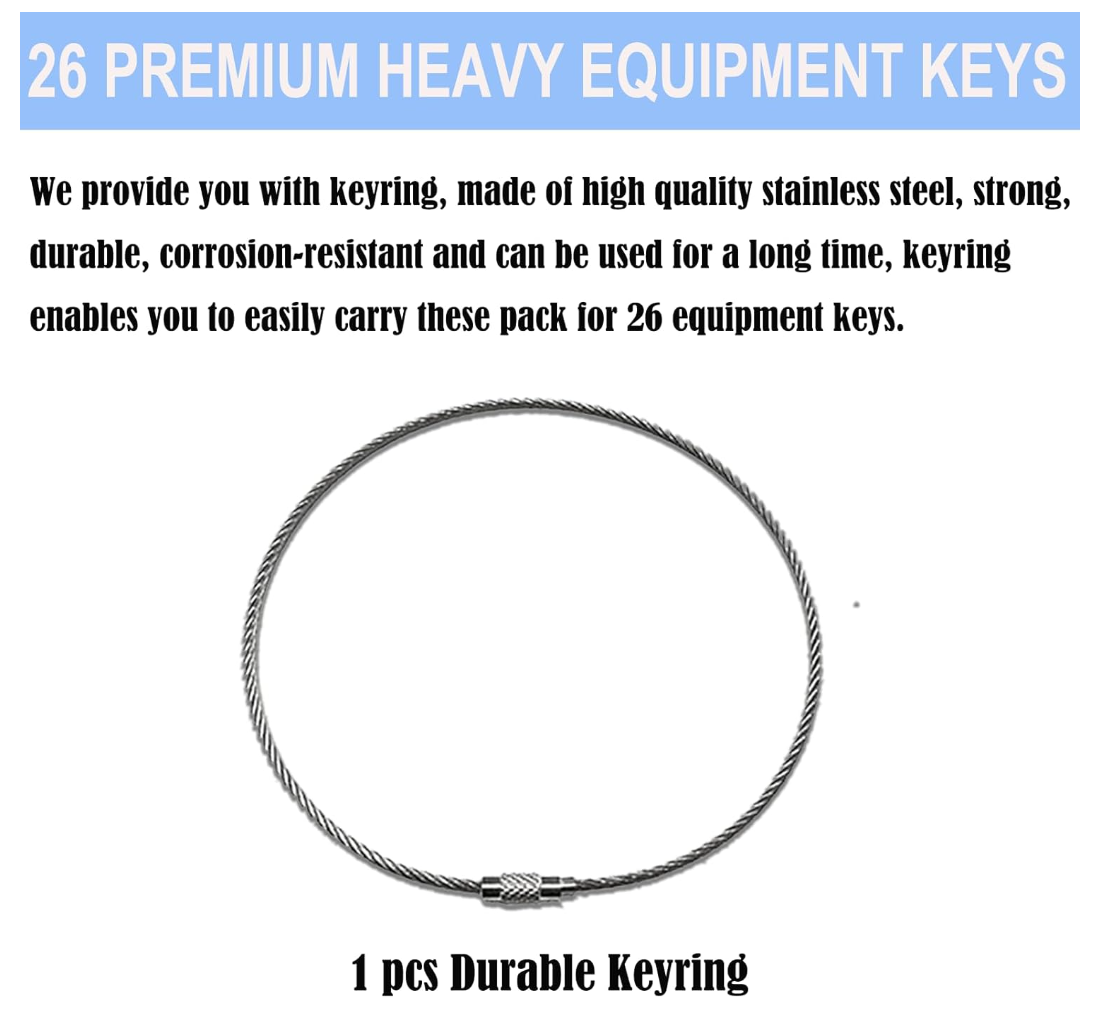 26 Heavy Equipment Keys Set Machine Ignition Keys Fits Caterpillar Geine JCB Toyota Hyster Komatsu Kubota Key Ignition Switch