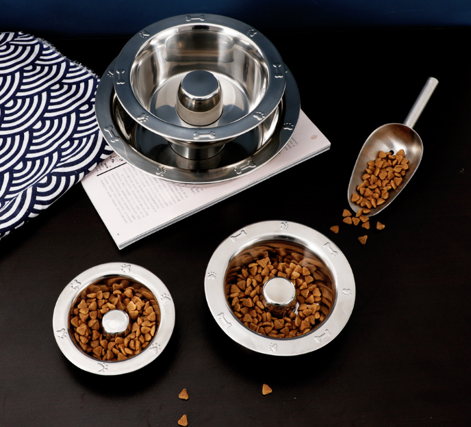 Wholesale anti-choke stainless steel round thick cat bowl pet custom dog slowly feed bowl