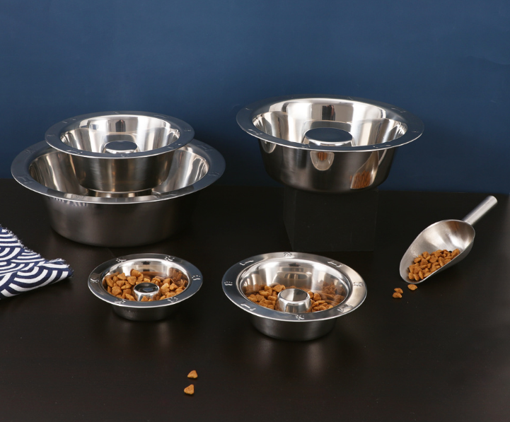 Wholesale anti-choke stainless steel round thick cat bowl pet custom dog slowly feed bowl