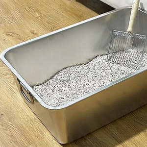 High Side Semi-Enclosed Nonstick Litter Pan Large Metal Litter Box Stainless cats toilet  Steel Cat Litter Box