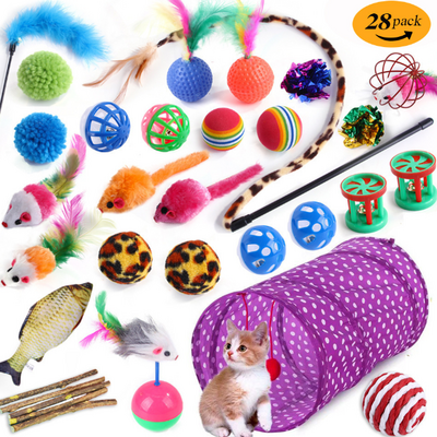 factory interactive cat toy set Kitten Toys pack Tunnel Cat Feather Teaser Wand Toy Fluffy Mouse Crinkle Balls