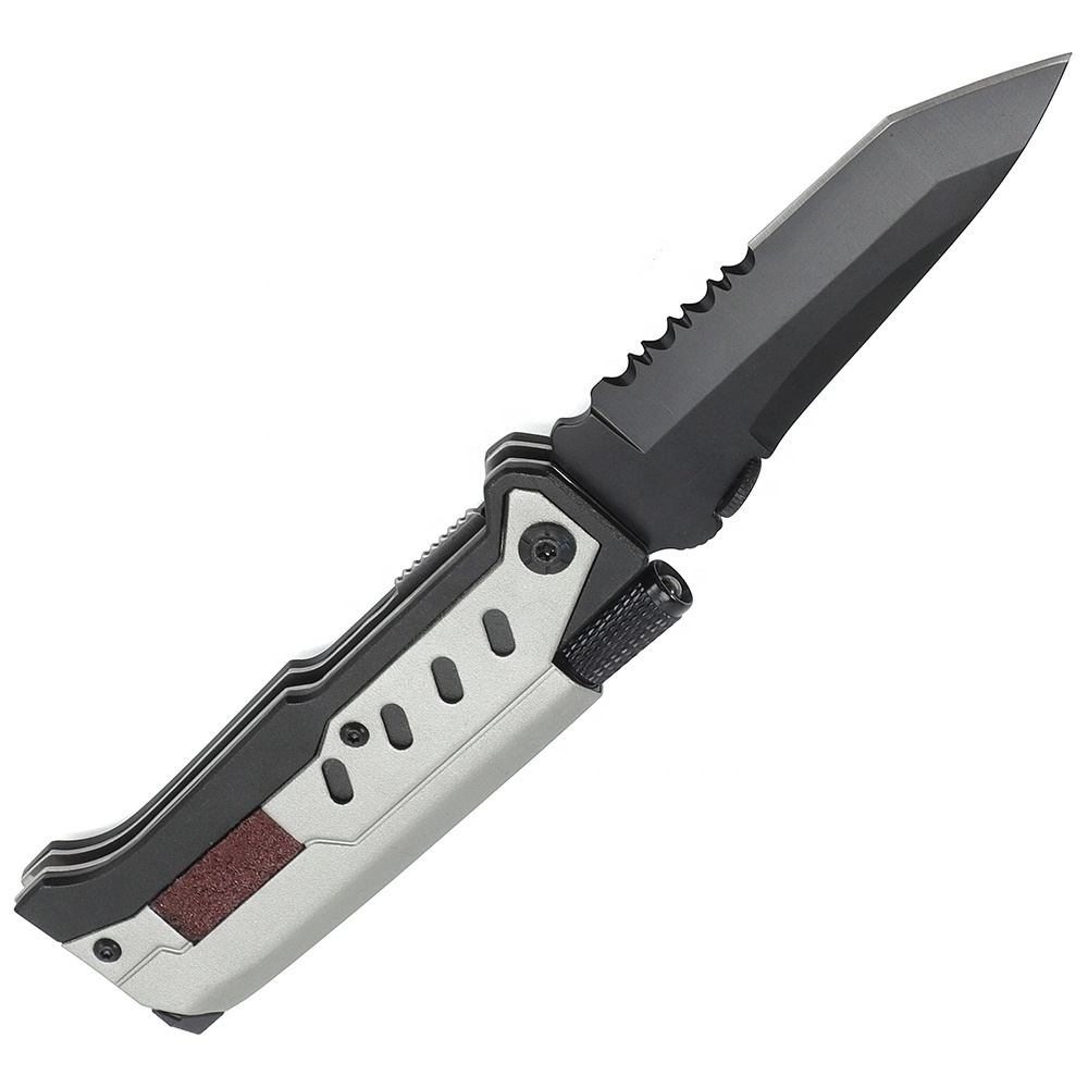 Blackening Blade Outdoor Folding Camping Survival Pocket Knife with Fire Starter and Flashlight