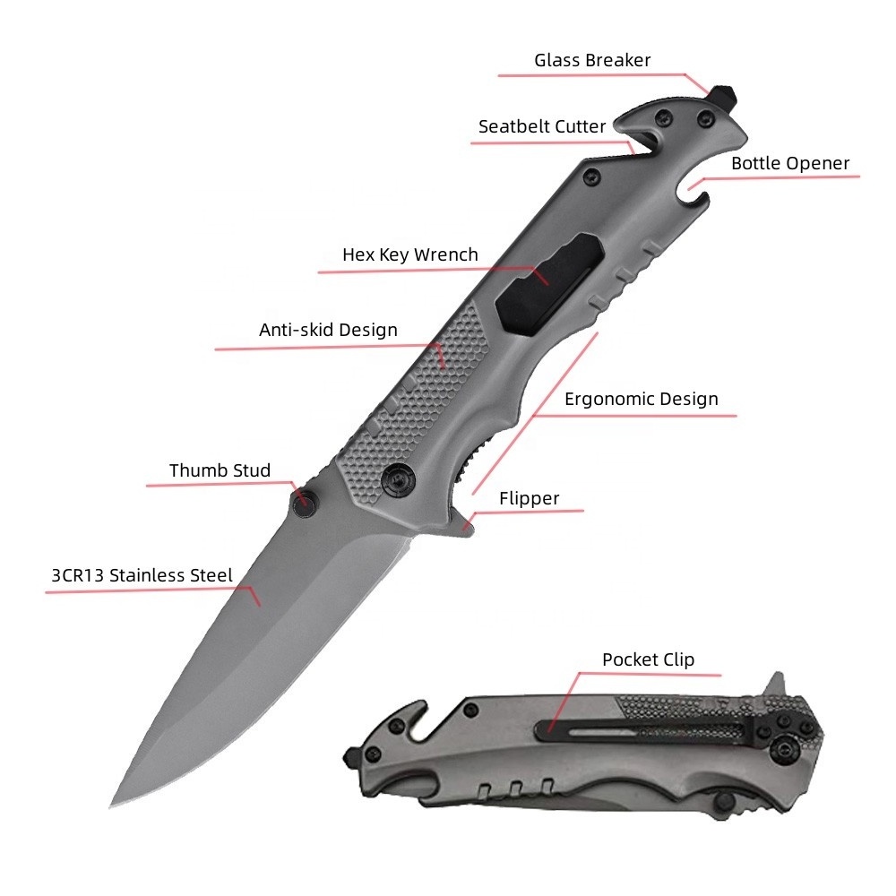 Hot Sale Stainless Steel Handle Folding Camping Survival Tactical Pocket Knife with Belt Clip