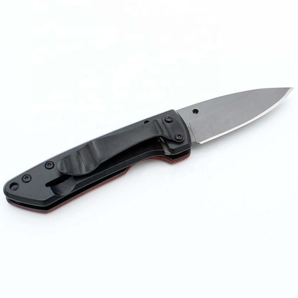 Engraved Wood Handle Outdoor Pocket Camping Survival Tactical Folding Knife with Belt Clip