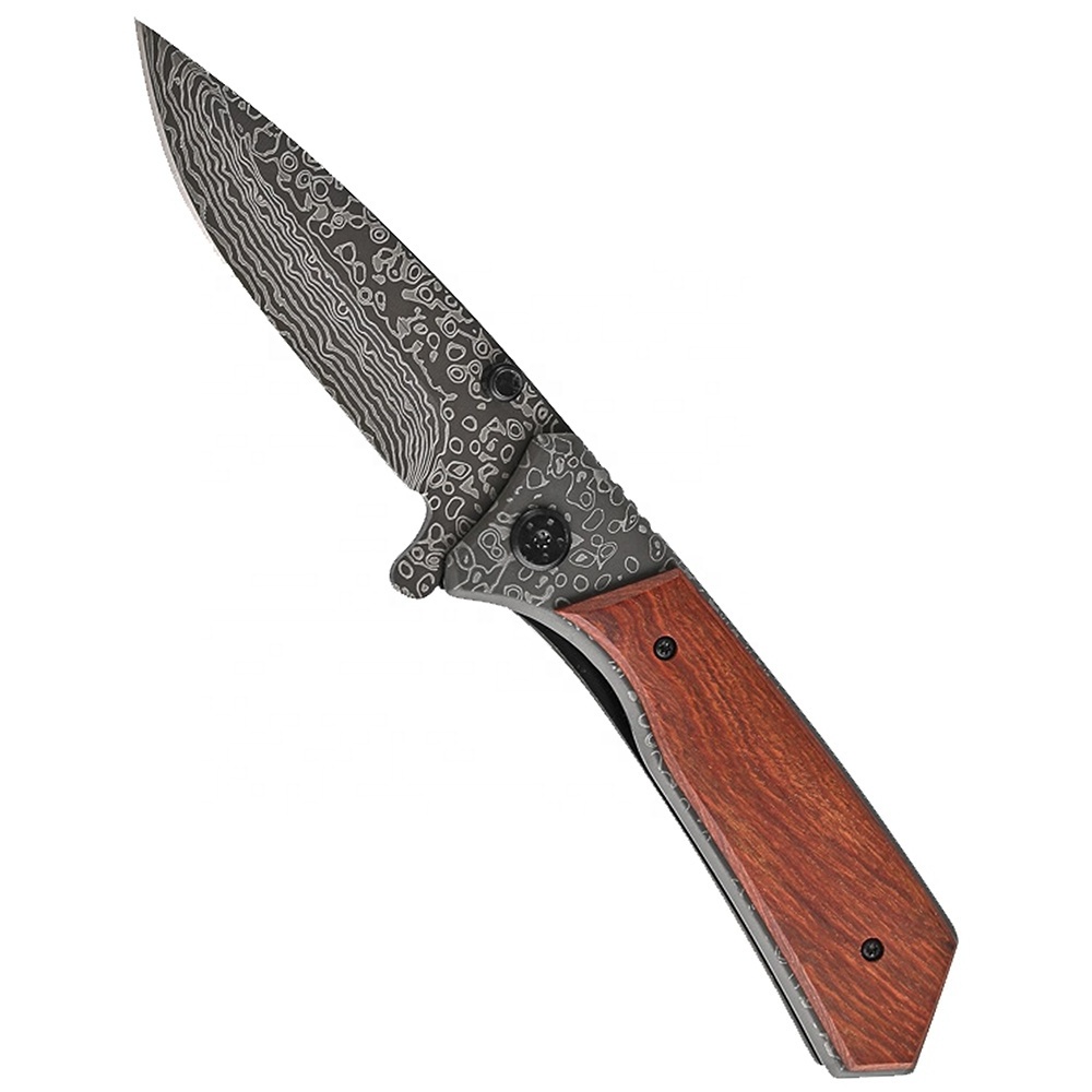 Engraved Wood Handle Folding Steel Blade Best Gift Survival Camping Outdoor Pocket Knife