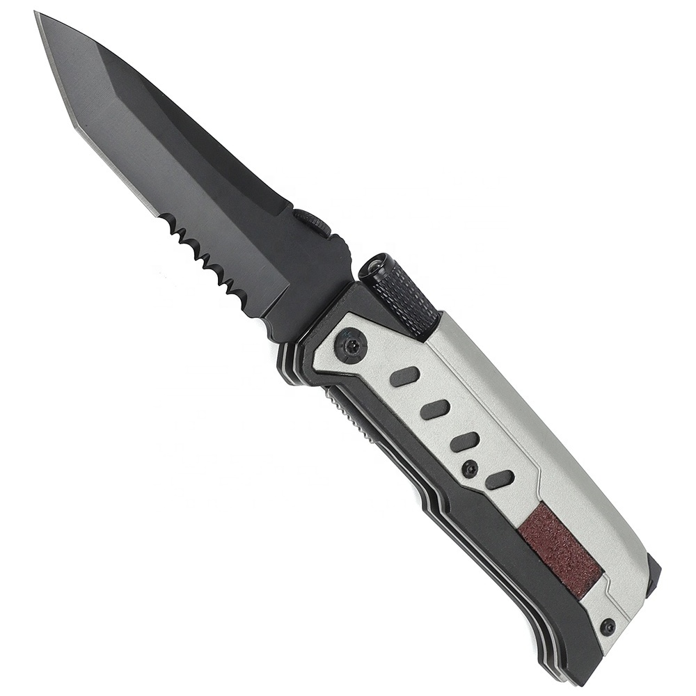 Blackening Blade Outdoor Folding Camping Survival Pocket Knife with Fire Starter and Flashlight