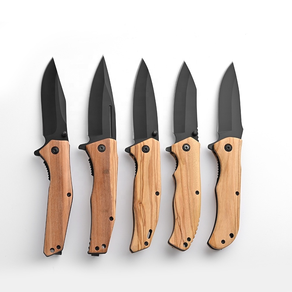 Professional Olive Wood Handle Folding Tactical Camping Survival Pocket Knife