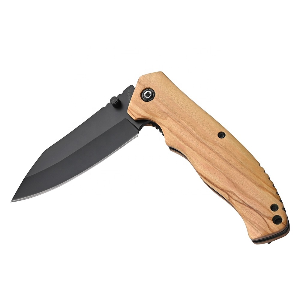 Professional Olive Wood Handle Folding Tactical Camping Survival Pocket Knife