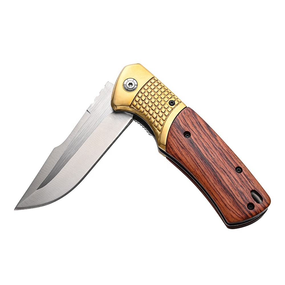 Wholesale  Acid Twig Wood Handle  Pocket  Folding Tactical Survival Camping Knife with Belt Clip