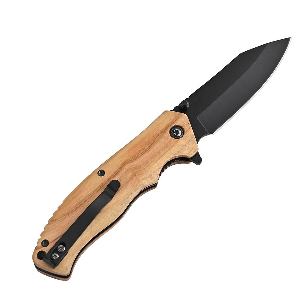 Professional Olive Wood Handle Folding Tactical Camping Survival Pocket Knife