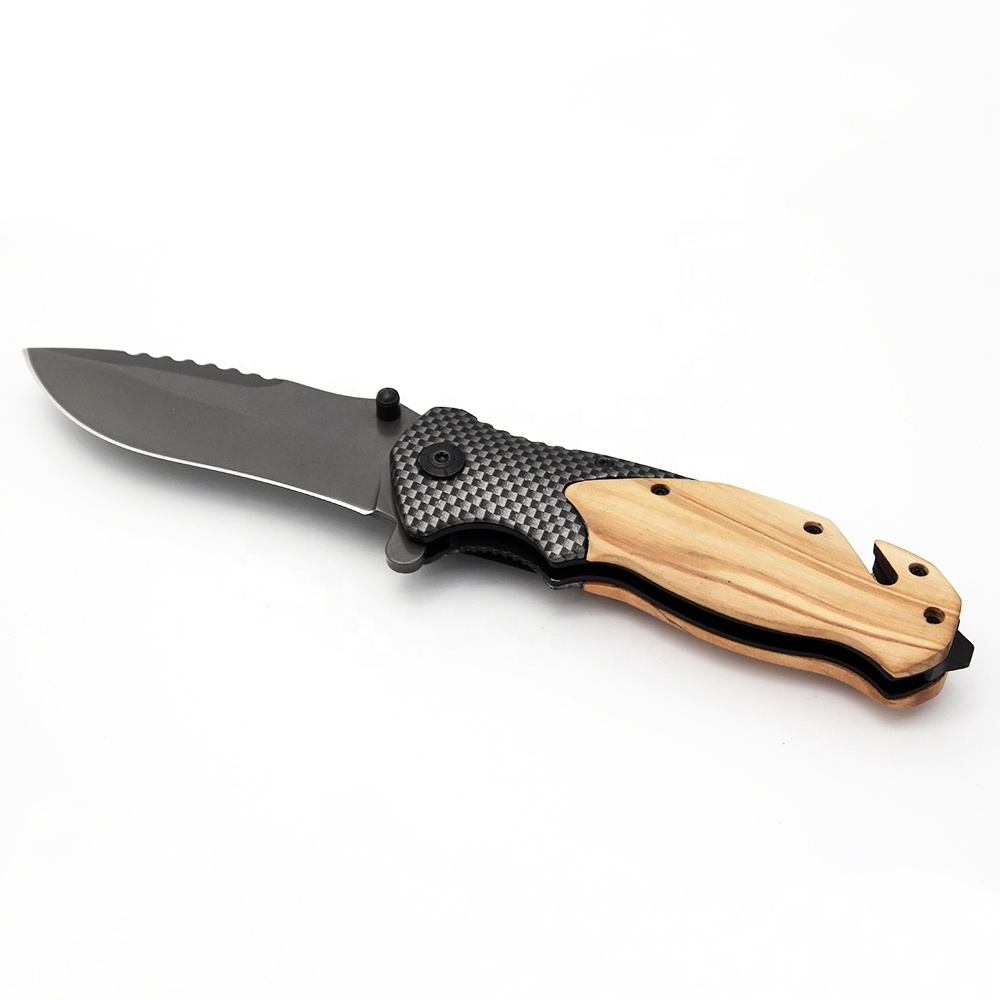 Custom X50 Personalized Engraved Olive Wood Handle Folding Tactical Survival Camping Pocket Knife for Outdoor