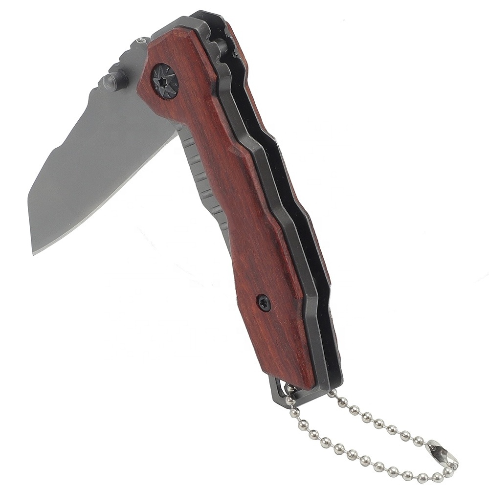 Engravable Wood Handle Small Gift Pocket Folding Camping Survival EDC Knife with Keychain