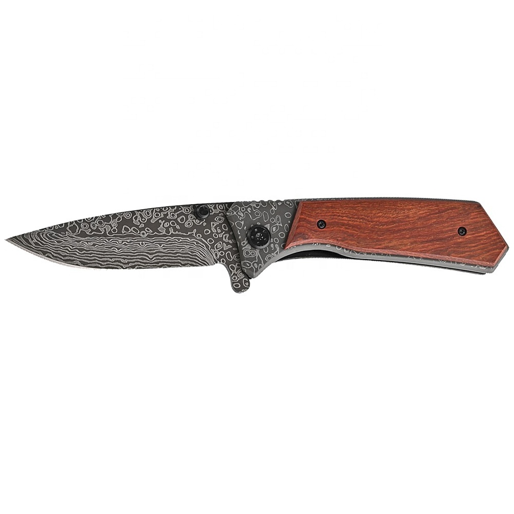 Engraved Wood Handle Folding Steel Blade Best Gift Survival Camping Outdoor Pocket Knife