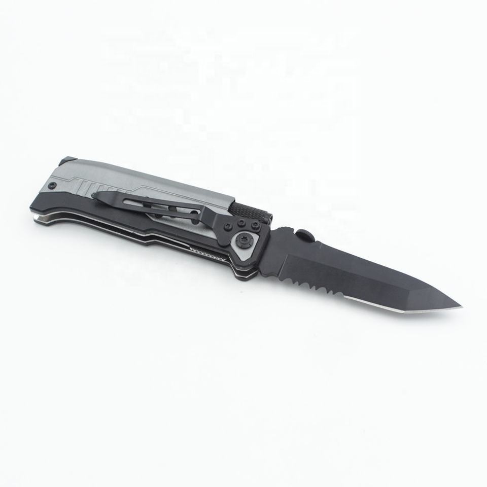 Blackening Blade Outdoor Folding Camping Survival Pocket Knife with Fire Starter and Flashlight