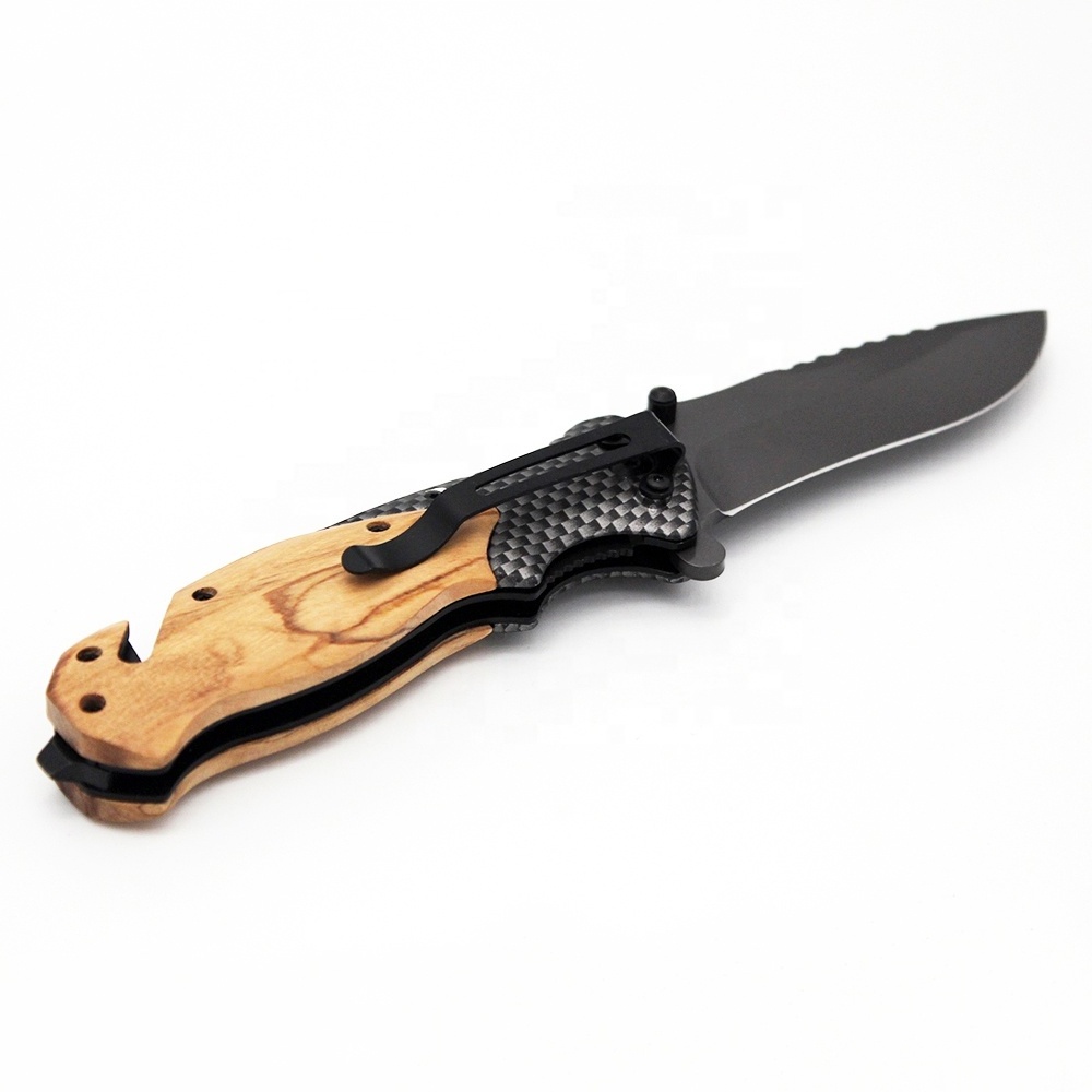 Custom X50 Personalized Engraved Olive Wood Handle Folding Tactical Survival Camping Pocket Knife for Outdoor