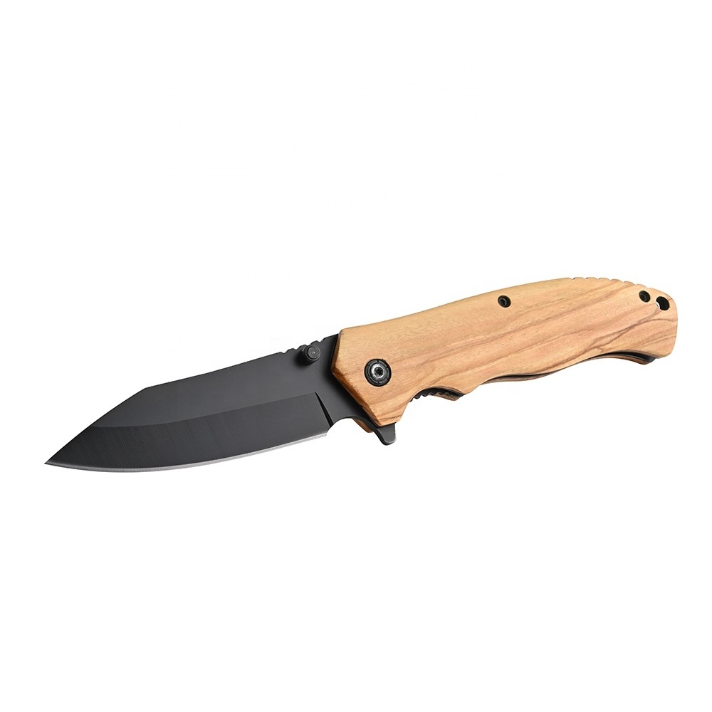 Professional Olive Wood Handle Folding Tactical Camping Survival Pocket Knife