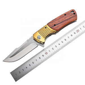 Wholesale  Acid Twig Wood Handle  Pocket  Folding Tactical Survival Camping Knife with Belt Clip