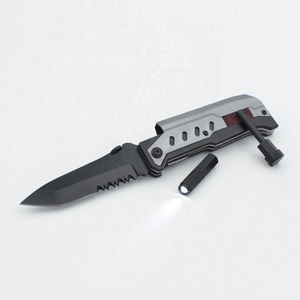 Blackening Blade Outdoor Folding Camping Survival Pocket Knife with Fire Starter and Flashlight