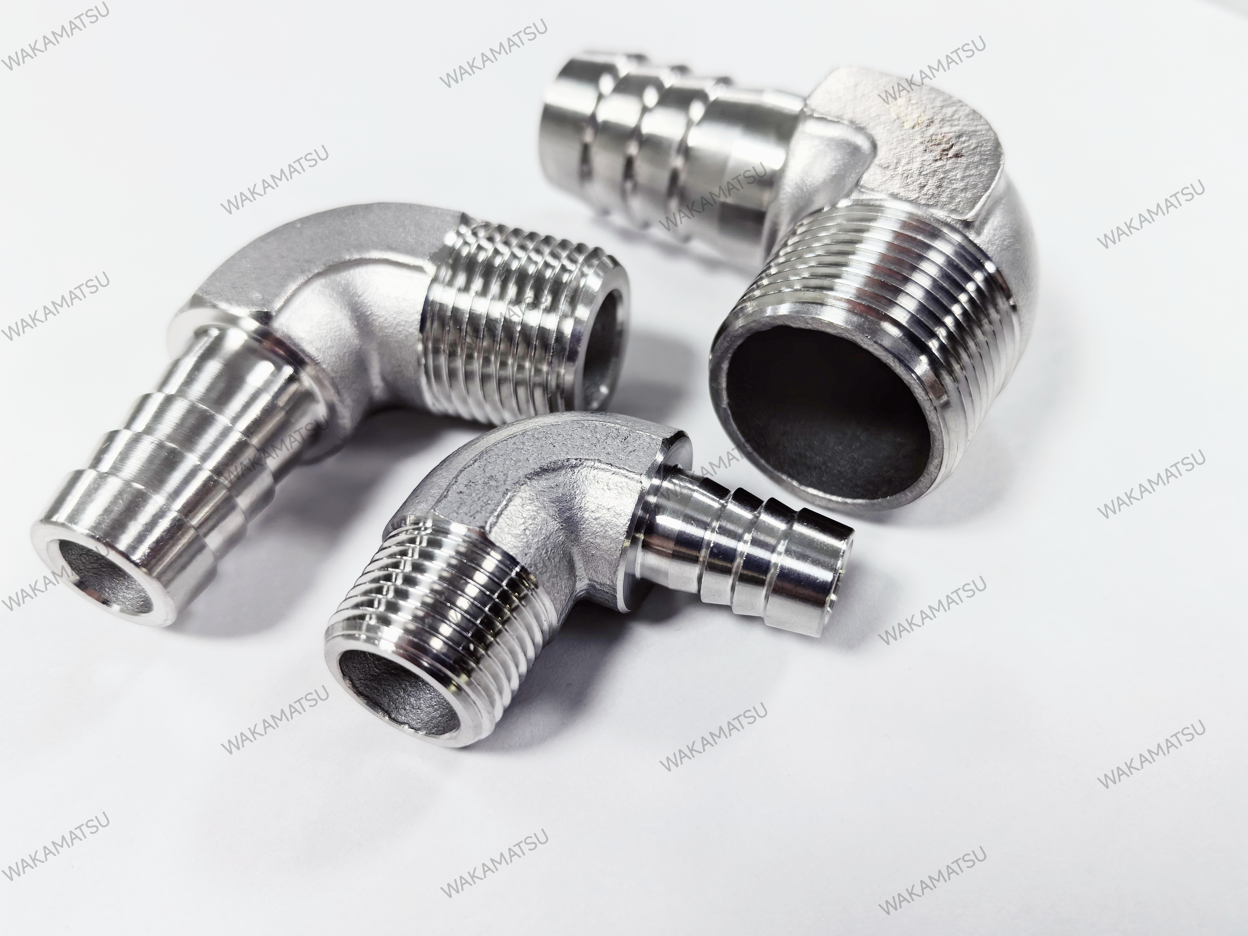 WAKAMATSU Customizable SS304 SS316L 90 Degree Flare Hose Barb Compression Pipe Fittings Push In / Push-on Air Brake Hose/Ends