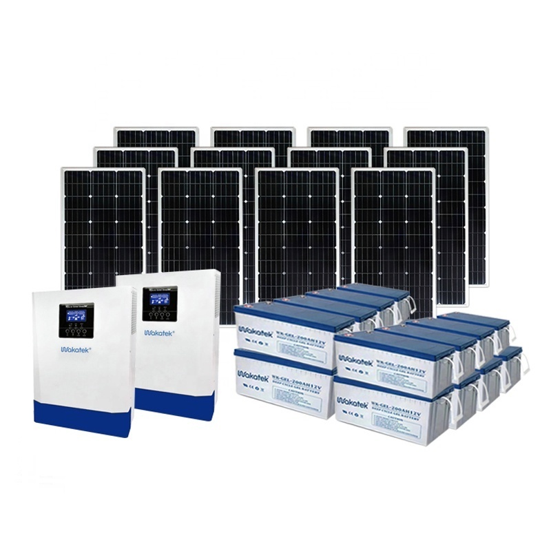 WAKATEK Solar System Hybrid Solar Panel Power System 10KVA 10KW Residential Photovoltaic Solar System Batteries Kits