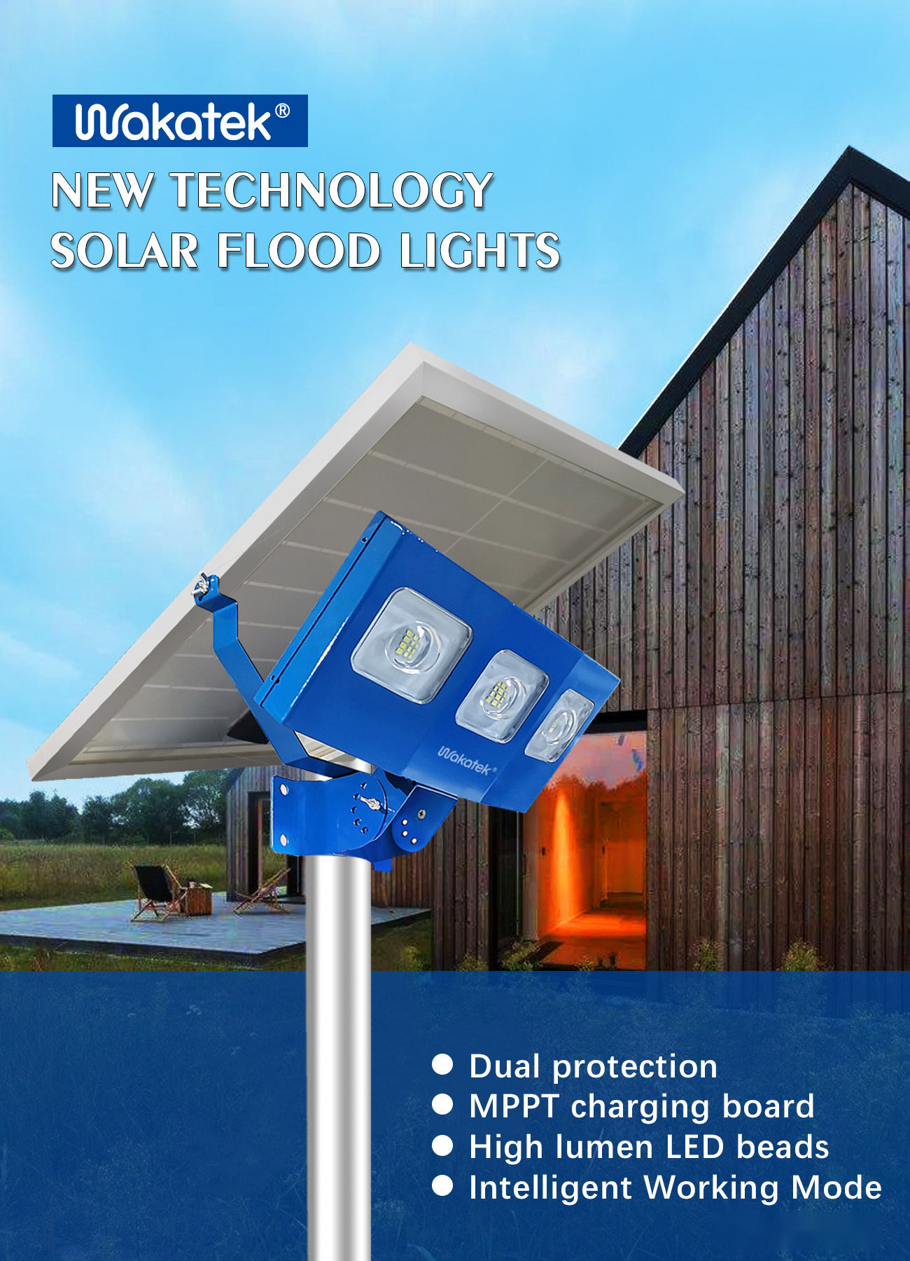 WAKATEK Solar outdoor garden light household new rural indoor and outdoor waterproof 300W super bright solar flood light