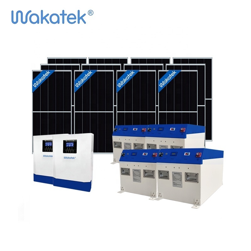 WAKATEK Solar System Hybrid Solar Panel Power System 10KVA 10KW Residential Photovoltaic Solar System Batteries Kits