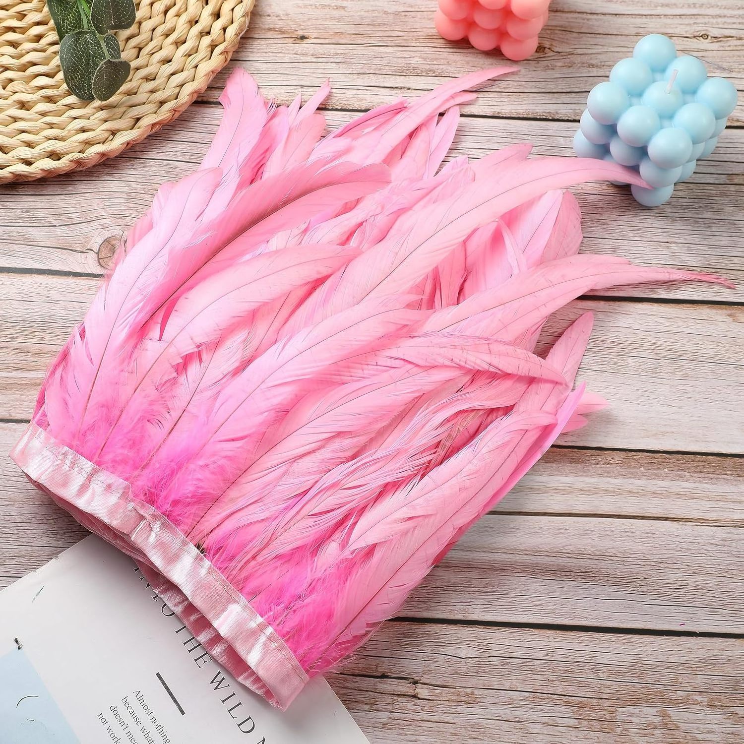 2M/Piece Pink Rooster Tail Feather Fringe Various Sizes/Colors Pheasant Feathers Ribbon Carnival Costumes Accessories